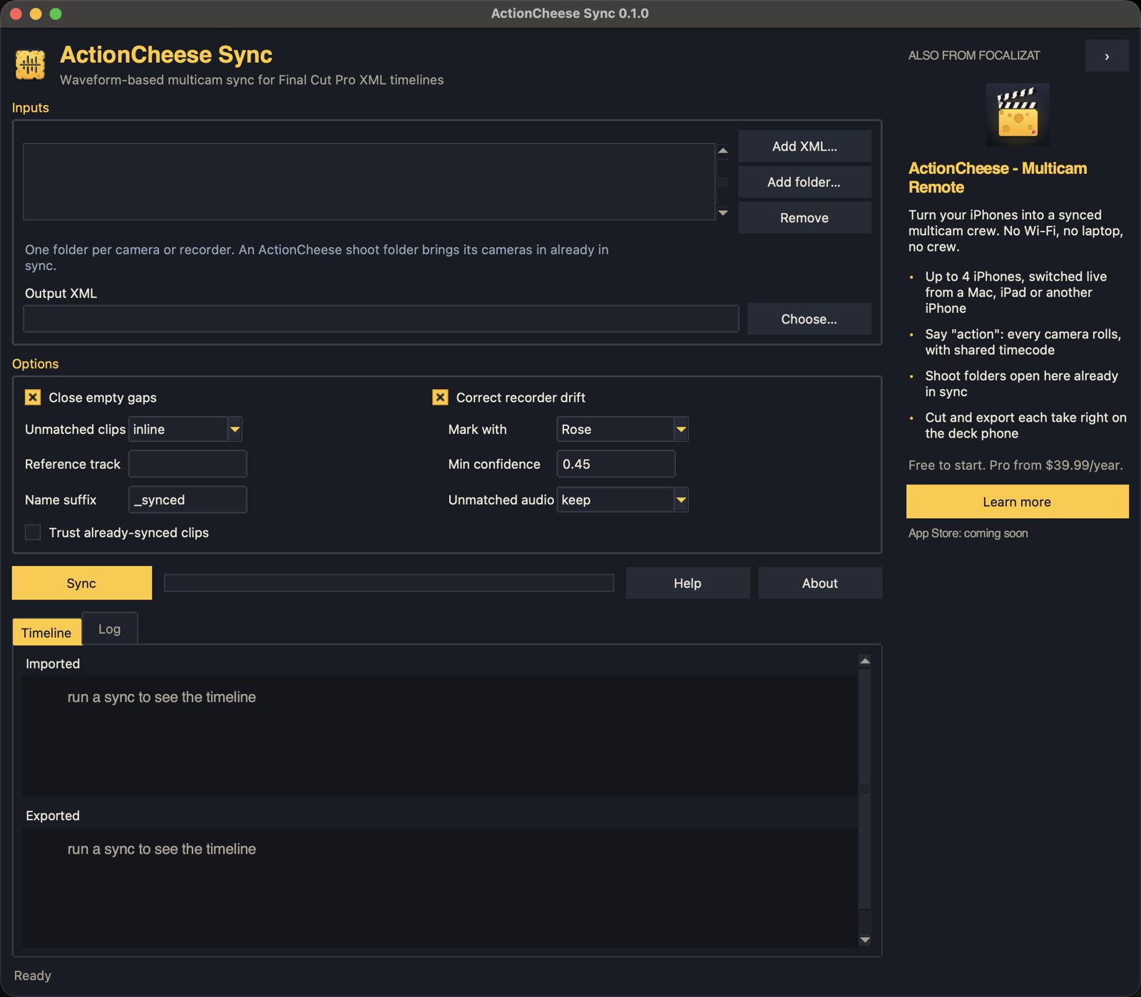 The ActionCheese Sync window